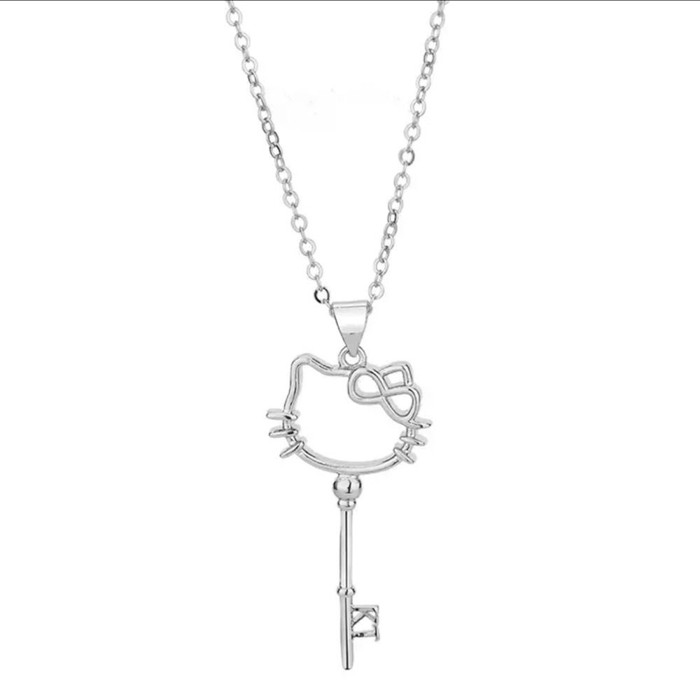 Hello Kitty Kawaii Bow Silver Key Necklace